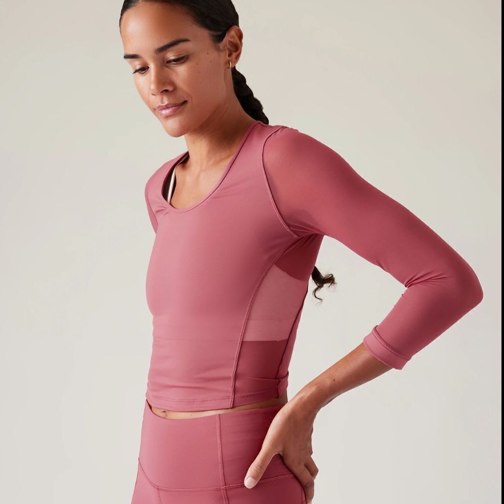 ATHLETA Pacer Mesh Top, Berry Rose, Size Large